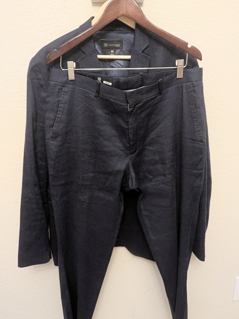 INC Men’s Navy Linen Suit Set Slim Fit Jacket M Pants 33x30